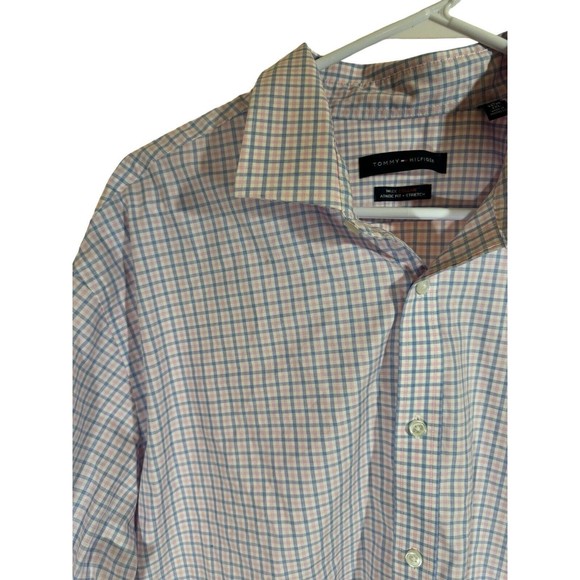 Tommy Hilfiger Shirt Mens XXL Pink Blue Striped Cotton Long Sleeve Button Up - Picture 7 of 15